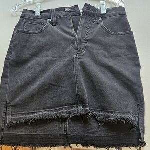 Black Denim Skirt with Frayed Hem